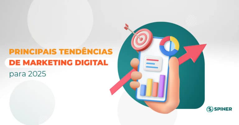Principais tendências de Marketing Digital para 2025 tendências de Marketing Digital para 2025 e a imagem possui o texto Principais tendências de Marketing Digital para 2025